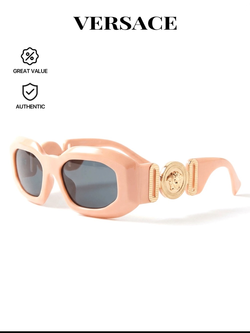 Versace Blush Pink Chunky Frame Sunglasses with Gold Medallion